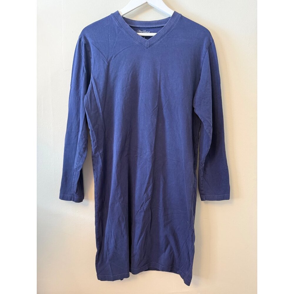The Vermont Country Store Comfort Knit V-Neck Granny Nightshirt Blue Small